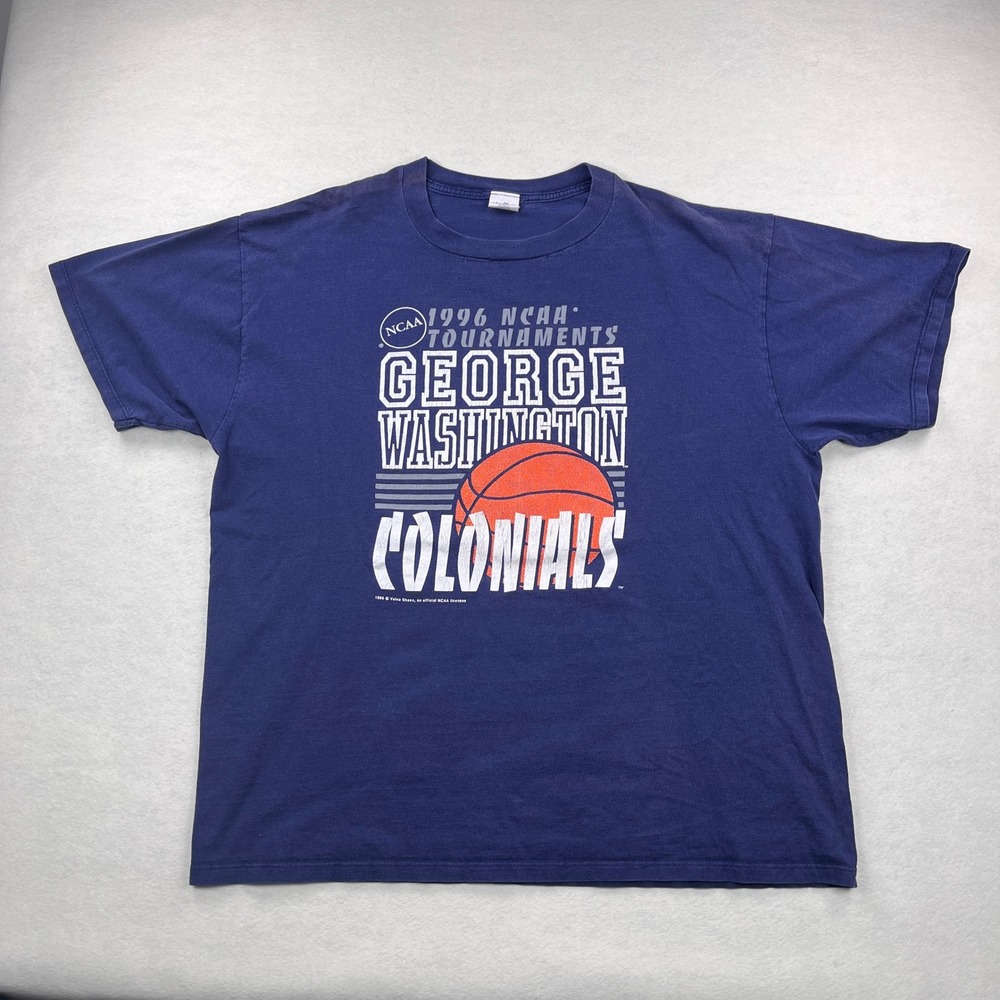 Vintage 1996 NCAA George Washington Colonials T-Shirt Velva Sheen Navy XXL